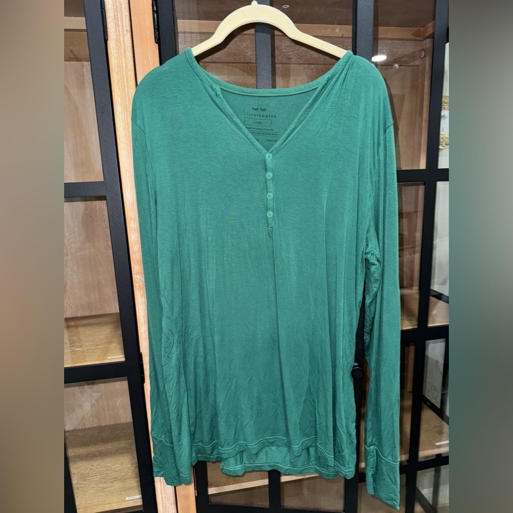 Little Sleepies bamboo henley pajamas top long sleeve tee emerald green